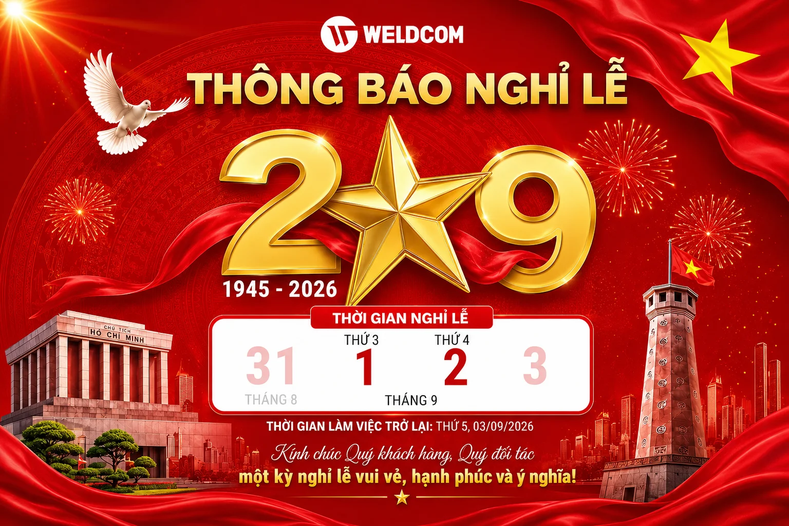 THÔNG BÁO NGHỈ LỄ QUỐC KHÁNH 2/9